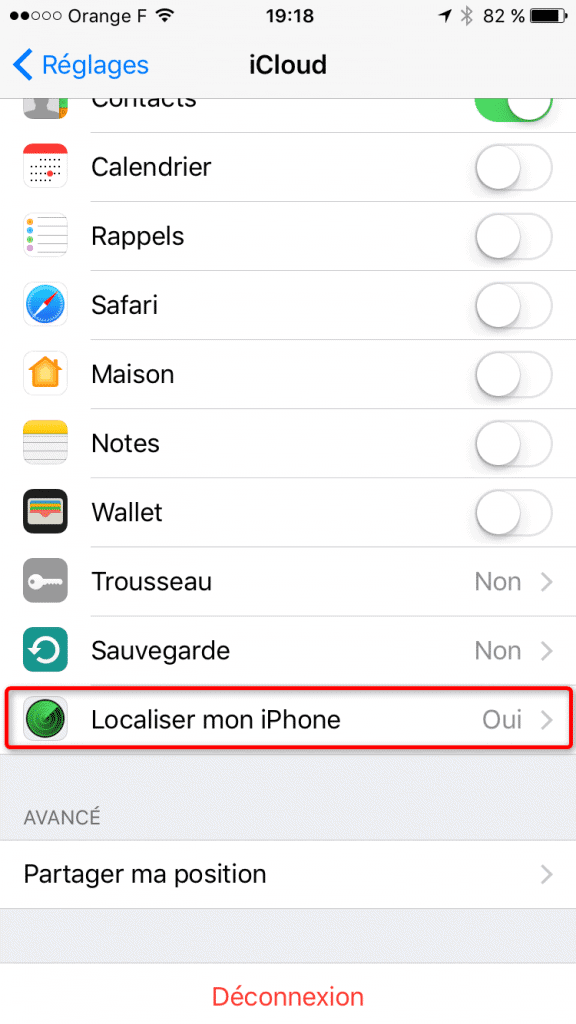 Fonctionnalité de localisation de l'iPhone à distance dans les réglages iOS