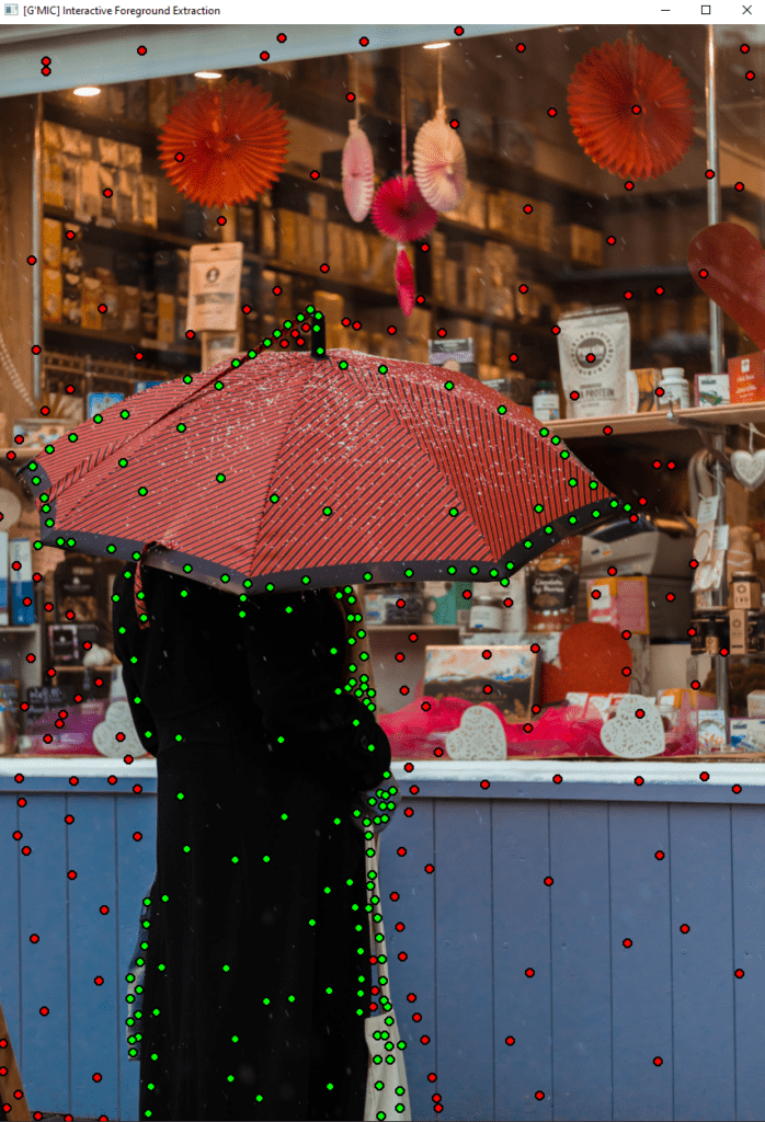 Positionnement dans la fenêtre interactive des points du premier plan et de l'arrière plan.