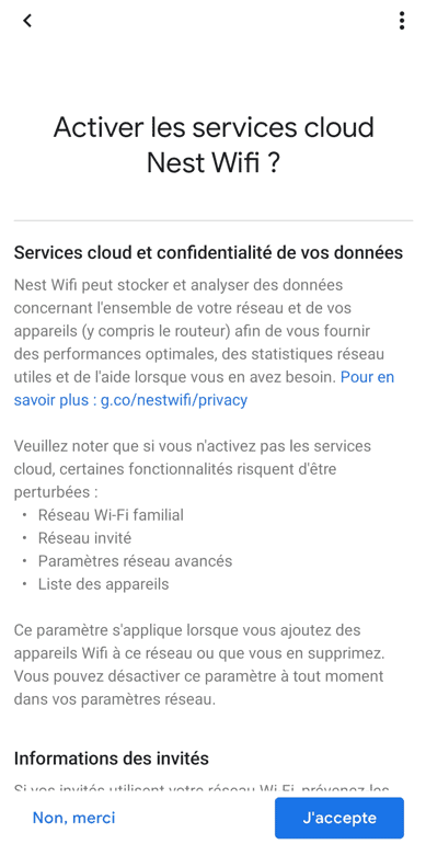 Activation des services cloud du Google wifi.