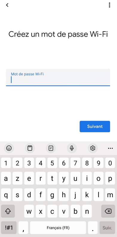 Choix du mot de passe wifi.