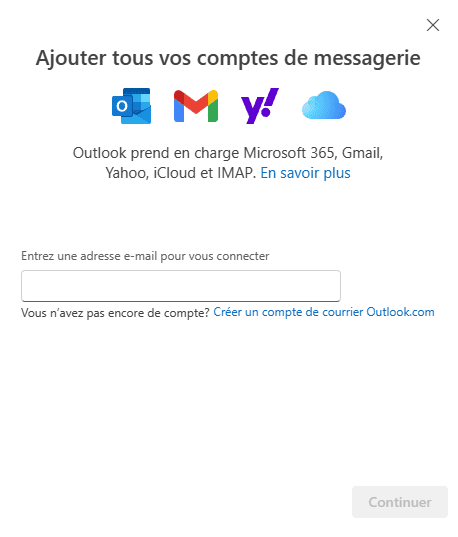 Ajout d'un compte de messagerie sur le nouvel Outlook