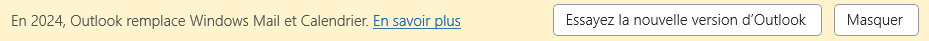 Barre d'information de Courrier pour passer sur le nouvel Outlook.